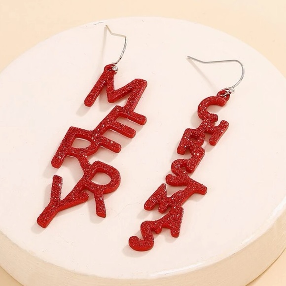 Merry Christmas Red Sparkle Earrings - Picture 3 of 7